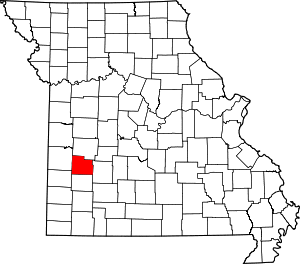 Map of Missouri highlighting Cedar County