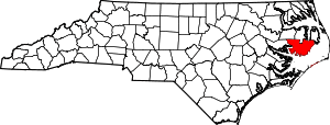 Map of North Carolina highlighting Hyde County