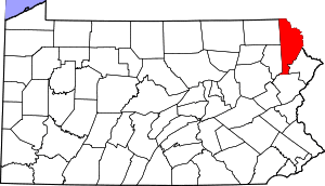 Map of Pennsylvania highlighting Wayne County
