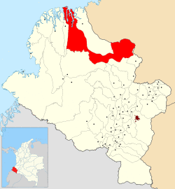 Location of the municipality and town of El Charco in the Nariño Department of Colombia.