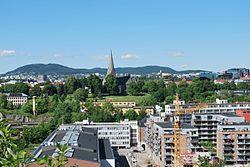 Vålerenga Park and Vålerenga Church in June 2013