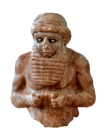 Priest-king from Uruk, Mesopotamia, Iraq, c. 3000 BCE. The Iraq Museum (transparent).png