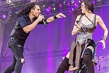 The band's current vocalists Michele Guaitoli and Clémentine Delauney at Rockharz Open Air 2019