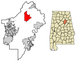 Location of Ashville in St. Clair County, Alabama.