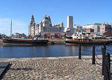 Liverpool's "Three Graces" from Canning Half-tide Dock - geograph.org.uk - 1147384.jpg