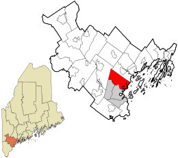 Location in Cumberland County and the state of Maine.