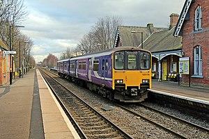Northern Rail Class 150, 150116, Hough Green railway station (geograph 3819548).jpg
