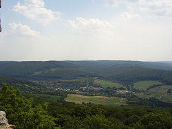 Borinka from the Pajštún castle. Kamzík TV Tower can be seen on the horizon