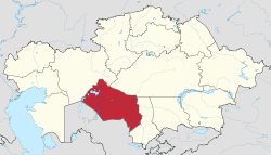 Map of Kazakhstan, location of Kyzylorda Region highlighted