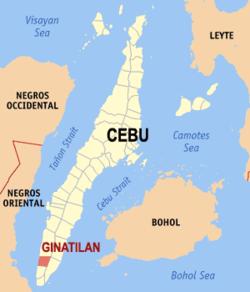 Map of Cebu with Ginatilan highlighted