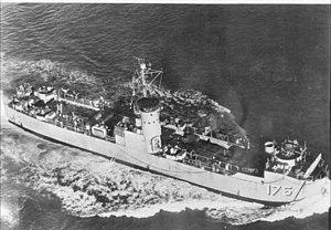 USS LSM-175, of the LSM-1 Class, while underway off Charleston Navy Yard in 1944.