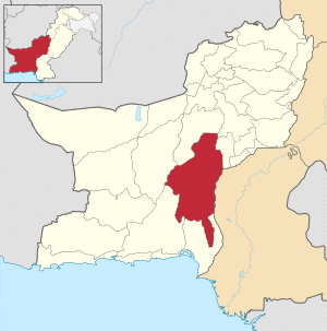 Map of Balochistan with Khuzdar District highlighted