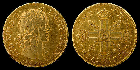 4 Louis d'or of Louis XIII(1640), first year of issue, Paris Mint. [nb 1]