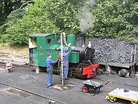 Lynton and Barnstaple Railway AXE at water crane 28-07-14.jpg