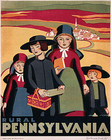 Poster promoting Pennsylvania, showing children from a religious community (Lithograph, original artwork by Milhous)[1]