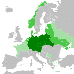 Germany's territorial control at its greatest extent during World War II (late 1942): * .mw-parser-output .legend{page-break-inside:avoid;break-inside:avoid-column}.mw-parser-output .legend-color{display:inline-block;min-width:1.25em;height:1.25em;line-height:1.25;margin:1px 0;text-align:center;border:1px solid black;background-color:transparent;color:black}.mw-parser-output .legend-text{}  German Reich[b] * .mw-parser-output .legend{page-break-inside:avoid;break-inside:avoid-column}.mw-parser-output .legend-color{display:inline-block;min-width:1.25em;height:1.25em;line-height:1.25;margin:1px 0;text-align:center;border:1px solid black;background-color:transparent;color:black}.mw-parser-output .legend-text{}  Civilian-administered occupied territories * .mw-parser-output .legend{page-break-inside:avoid;break-inside:avoid-column}.mw-parser-output .legend-color{display:inline-block;min-width:1.25em;height:1.25em;line-height:1.25;margin:1px 0;text-align:center;border:1px solid black;background-color:transparent;color:black}.mw-parser-output .legend-text{}  Military-administered occupied territories