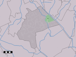 The village centre (dark green) and the statistical district (light green) of Gieterveen in the municipality of Aa en Hunze.