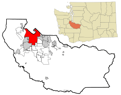Location of Tacoma in Pierce County and Washington State