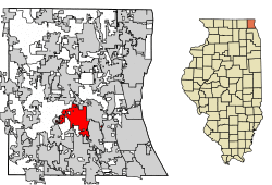 Location of Mundelein in Lake County, Illinois.