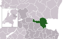 Highlighted position of Hardenberg in a municipal map of Overijssel