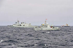 HMCS Montreal, HMCS Goose Bay and United States Coast Guard Cutter Alder shortly after departing from St. John’s, Nfld., transiting towards the Arctic to participate in Operation NANOOK..jpg