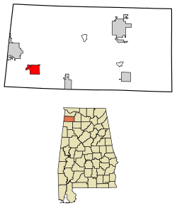 Location of Vina in Franklin County, Alabama.