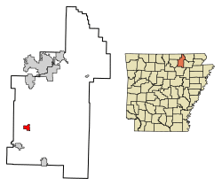 Location of Evening Shade in Sharp County, Arkansas.