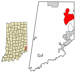 Location of Bright in Dearborn County, Indiana.