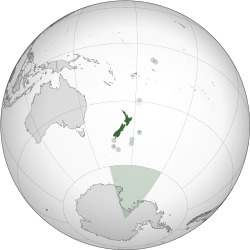 A map of the hemisphere centred on New Zealand, using an orthographic projection.