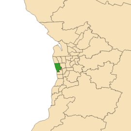 Map of Adelaide, South Australia with the electoral district of Colton highlighted