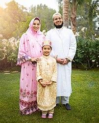 Dawoodi Bohra family in their religious attire.