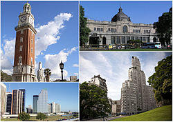 Clockwise from top: The Monumental Tower, the Retiro Station, Catalinas Norte in the Central Business District and the Kavanagh Building with the San Martín Plaza.