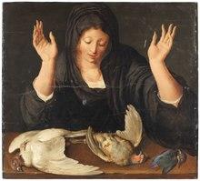 A young woman mourning a dead dove, a partridge, and a kingfisher (Jacques de Gheyn) - Nationalmuseum - 175143.tif