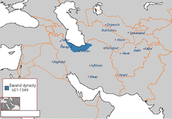 Map of the Bavand dynasty at its greatest extent under Shah Ghazi Rustam