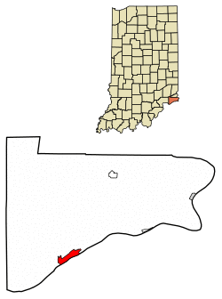Location of Vevay in Switzerland County, Indiana.