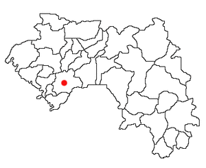 Location of Kindia Prefecture and seat in Guinea.