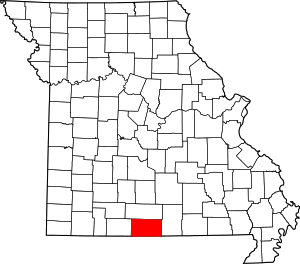 Map of Missouri highlighting Ozark County