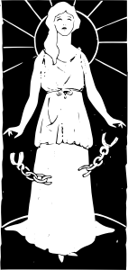 Image of a woman breaking free of chains.