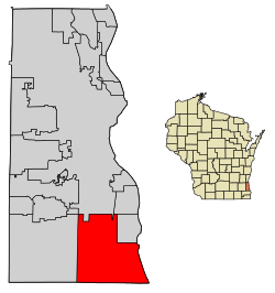 Location of Oak Creek in Milwaukee County, Wisconsin.