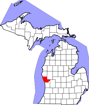 Map of Michigan highlighting Muskegon County