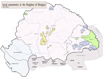 Map depicting the borders of the Kingdom of Hungary and its provinces
