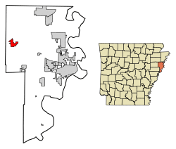 Location of Earle in Crittenden County, Arkansas.