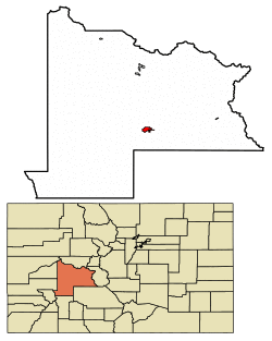 Location of the City of Gunnison in Gunnison County, Colorado.