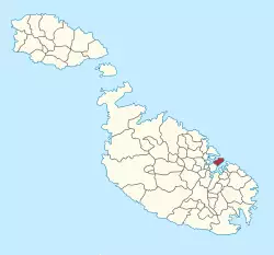 Map of the Maltese Archipelago with Valletta highlighted in red