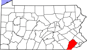 Map of Pennsylvania highlighting Chester County