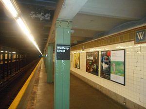 Winthrop Street IRT Nostrand; NB Helvetica Pillar Sign.jpg