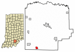 Location of Fredericksburg in Washington County, Indiana.