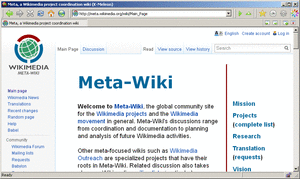 K-Meleon 74 showing Wikimedia meta's Main Page