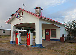 A restored Skelly filling station on Main Street in Skellytown.