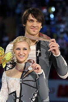 2011 World Championships Tatiana VOLOSOZHAR Maxim TRANKOV Podium.jpg